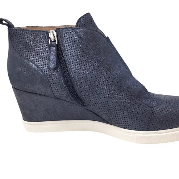Linea Paolo Wedge Sneakers Platform Boots Booties Blue Metallic Side Zip Sz 12 - Picture 8 of 11